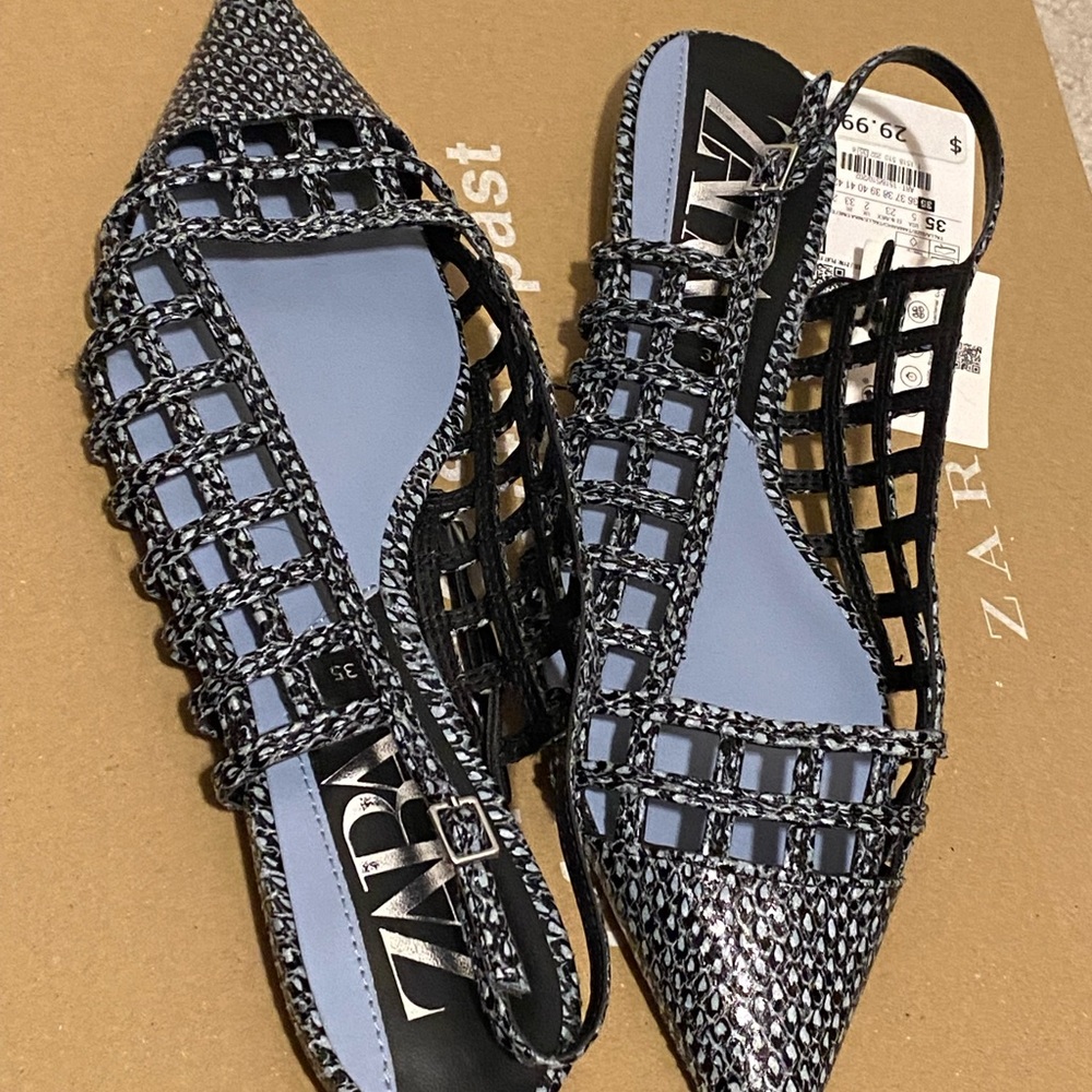 Zara snake skin effect flats slingback